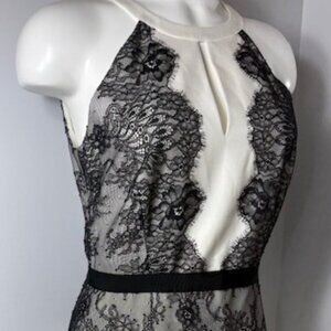 BCBG Max Azria Womens‎ Off White LEYLA Black Lace Halter Ruffle Hem Dress Size 6